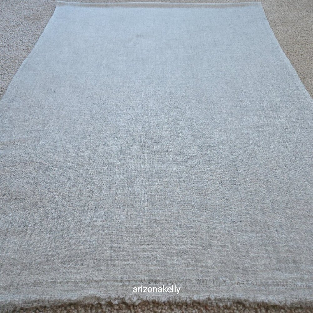 Lightweight Cashmere Woven Scarf with Open Weave Detail at Ends Oatmeal Cream - Picture 6 of 11